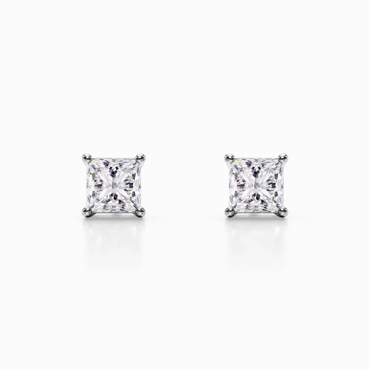 3/4 Carat Lab Grown Princess Diamond Studs in White Gold