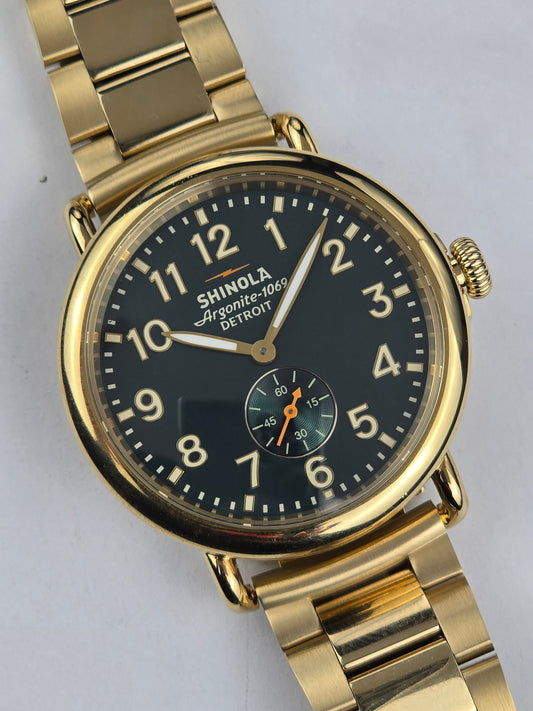 Shinola Runwell sub second 41mm gold ss teal