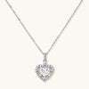 Sterling silver heart pendant necklace with brilliant moissanite center stone and halo setting on delicate chain