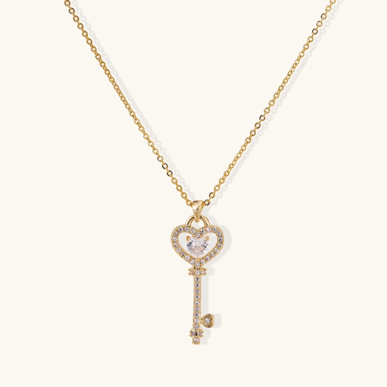 Heart Key Necklace | 14K Gold Plated Crystal Pendant – RF Jewelers