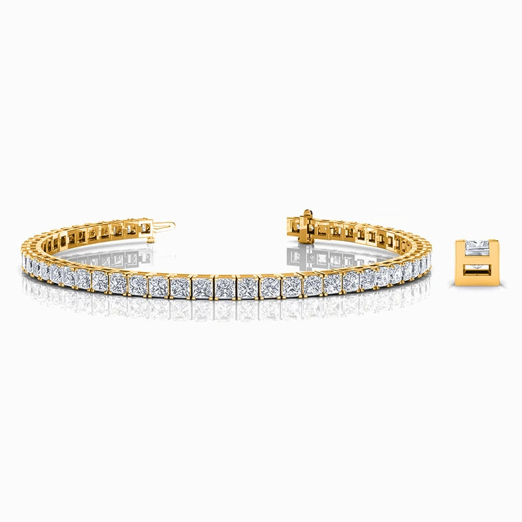 Princess Lab Diamond Bracelet in Yellow Gold (5 Carat)
