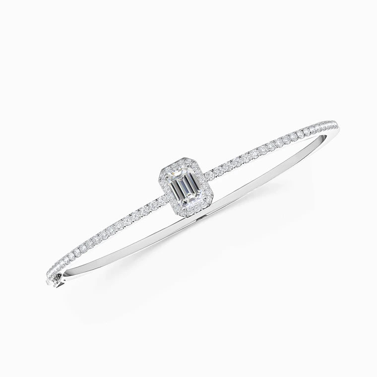 Emerald Center with Round Lab Diamond Bangle in White Gold (2.00 carat)