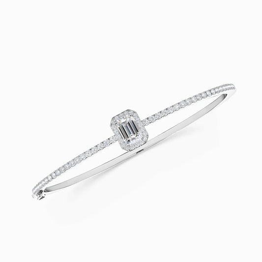 Emerald Center with Round Lab Diamond Bangle in White Gold (2.00 carat)