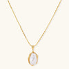 18K gold-plated sterling silver necklace with alternating bead chain and baroque pearl pendant on neutral background.