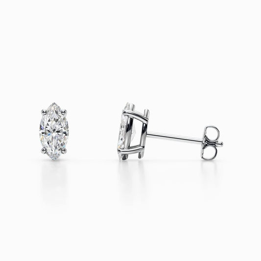 1/2 Carat Lab Grown Marquise Diamond Studs in White Gold