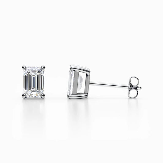 3/4 Carat Lab Grown Emerald Diamond Studs in White Gold