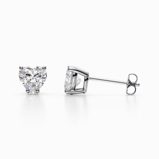 3/4 Carat Lab Grown Heart Diamond Studs in White Gold