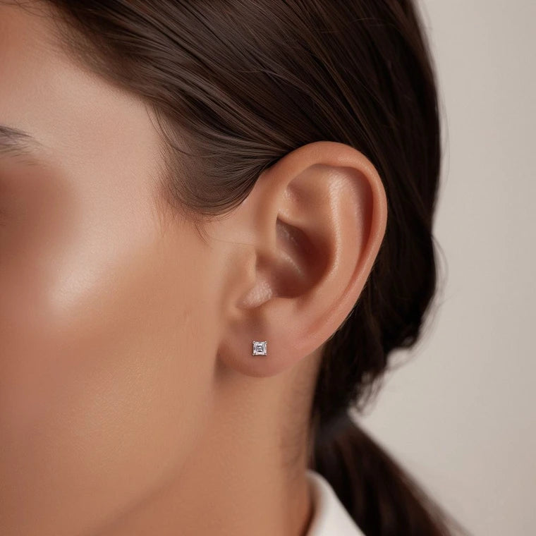 1/2 Carat Lab Grown Asscher Diamond Studs in White Gold