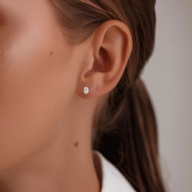 1/2 Carat Lab Grown Oval Diamond Studs in White Gold