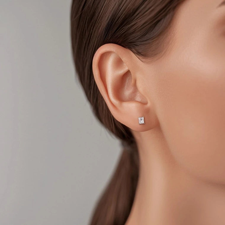 1/2 Carat Lab Grown Radiant Diamond Studs in White Gold