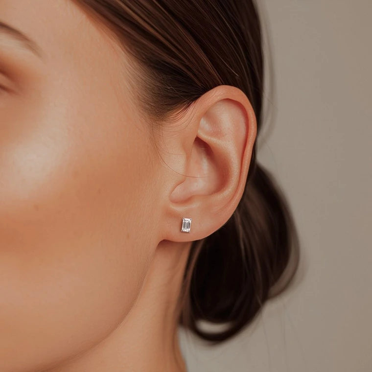 3/4 Carat Lab Grown Emerald Diamond Studs in White Gold