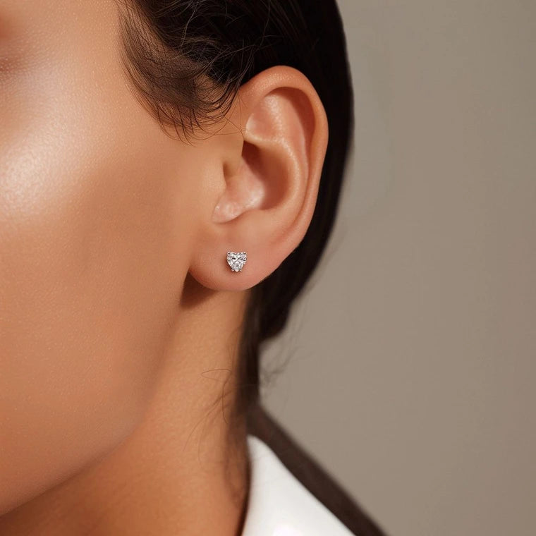 3/4 Carat Lab Grown Heart Diamond Studs in White Gold