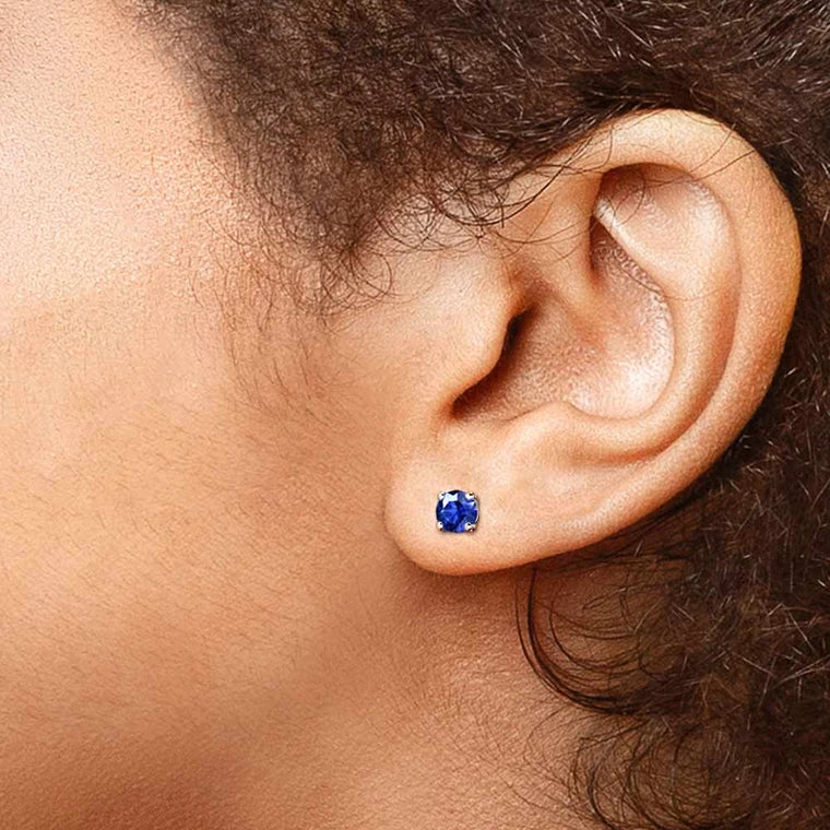 14K White Gold Blue Sapphire Stud Earrings (3.2 Mm)