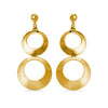 Circle Dangle Earrings with Mixed Finish in Yellow Gold