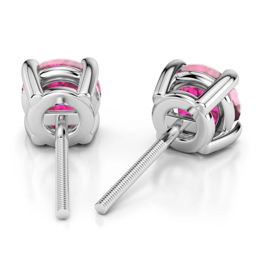 Pink Sapphire Stud Earrings In White Gold (3.2 Mm)
