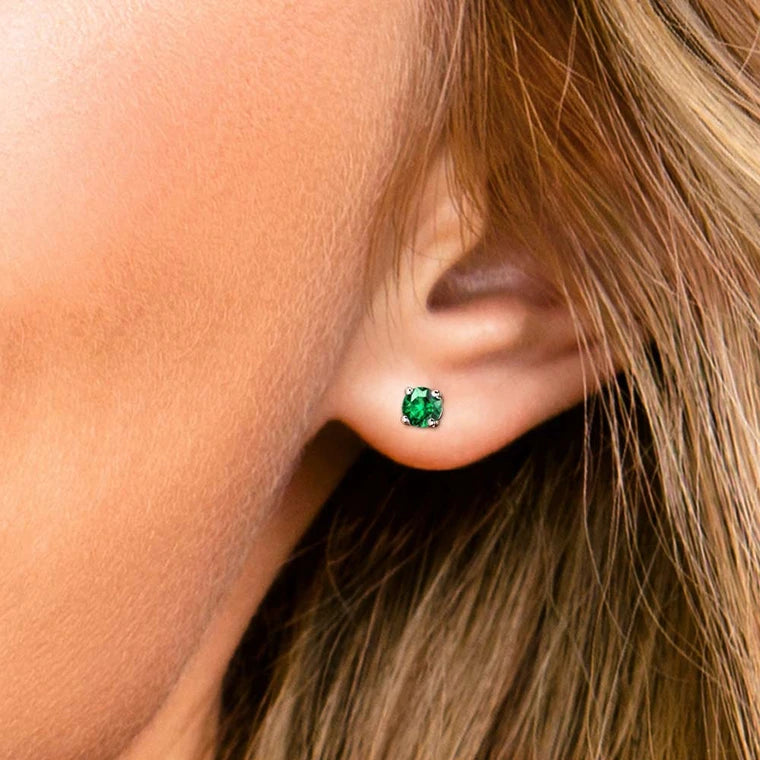 Green Tsavorite Stud Earrings In White Gold (3.2 Mm)