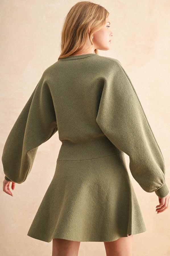 D2660 Ballon Sleeve Sweater Dress
