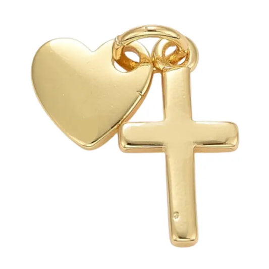 Gold Heart and Cross Charm