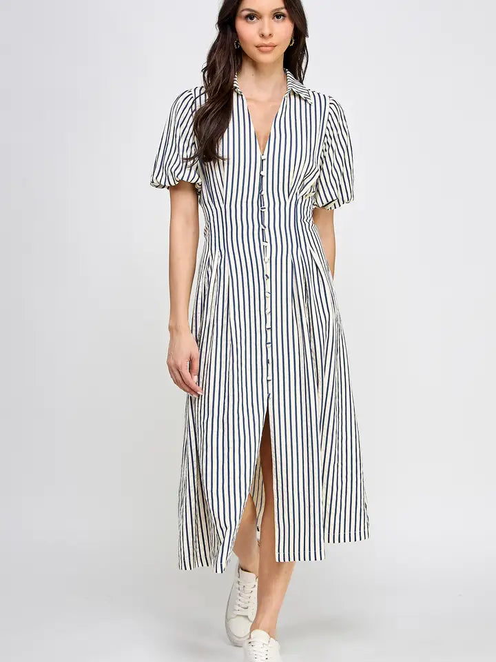 Button Down Striped Midi Dress