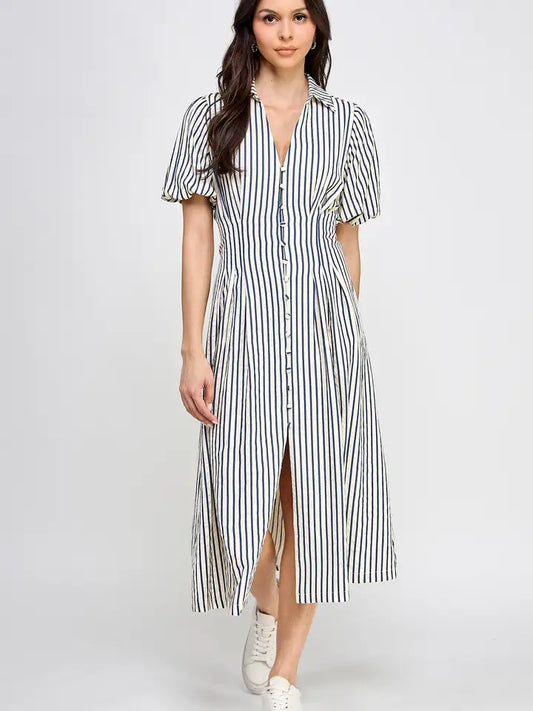 Button Down Striped Midi Dress