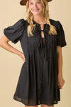 Pin Tuck Detail Bubble Sleeve Summer Mini Dress
