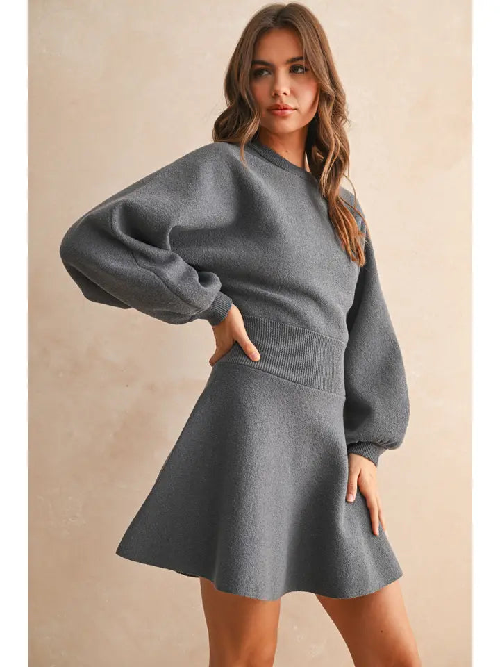 D2660 Ballon Sleeve Sweater Dress