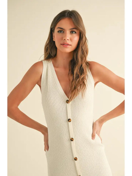 D4238 Buttondown Ribbed Knitted Long Dress