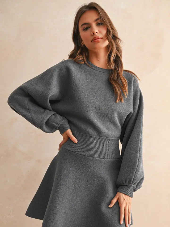 D2660 Ballon Sleeve Sweater Dress