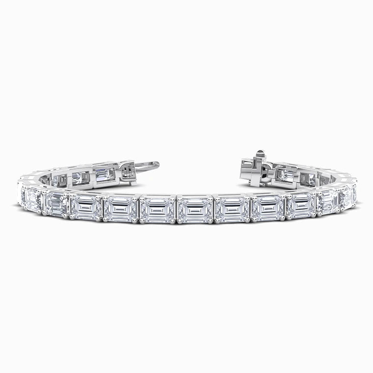 East to West Emerald Lab Diamond Bracelet in White Gold (12 Carat)