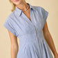 Button Up Front Pleated Summer Midi Shirt Dress