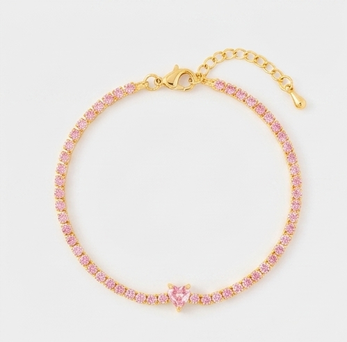 Heart Shape Inlaid Zircon 18K Gold-Plated Bracelet