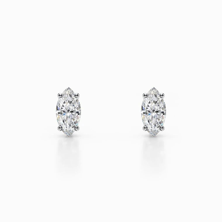 1/2 Carat Lab Grown Marquise Diamond Studs in White Gold