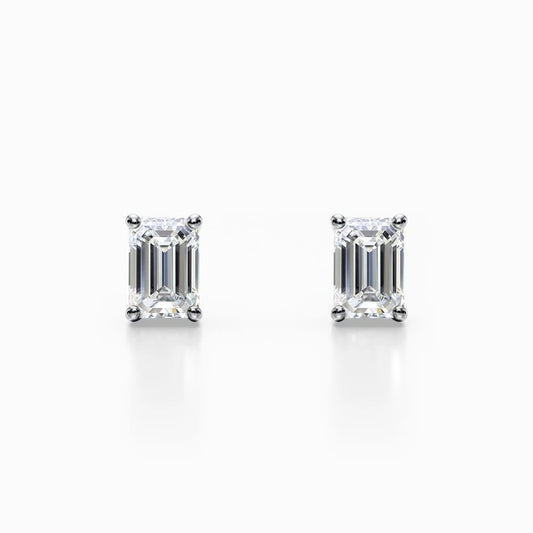 3/4 Carat Lab Grown Emerald Diamond Studs in White Gold