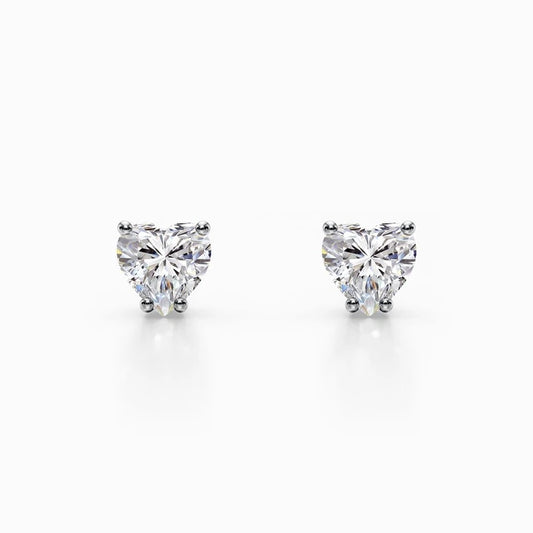 3/4 Carat Lab Grown Heart Diamond Studs in White Gold
