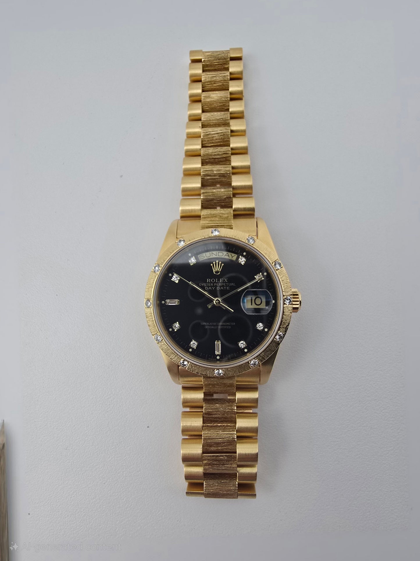 36mm Gold Day-date w-Black Dial Bark-Diamond