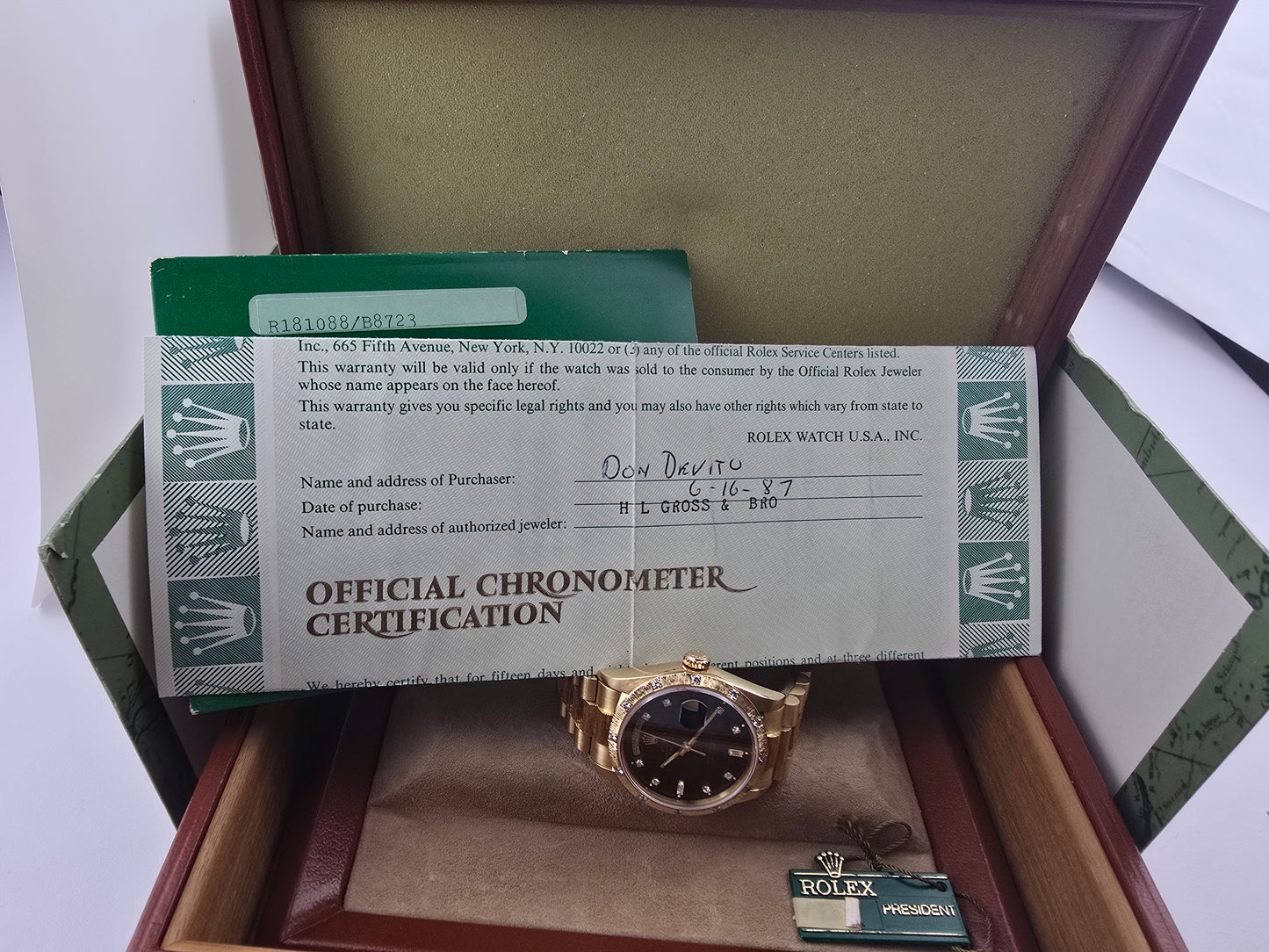 36mm Gold Day-date w-Black Dial Bark-Diamond