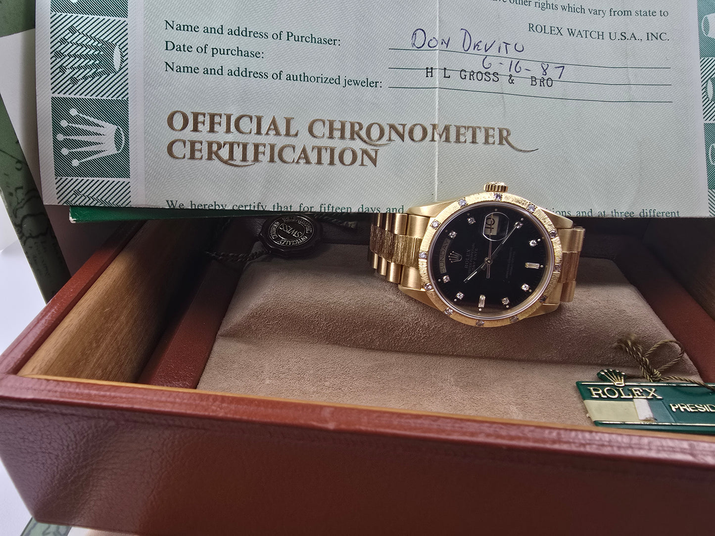 36mm Gold Day-date w-Black Dial Bark-Diamond