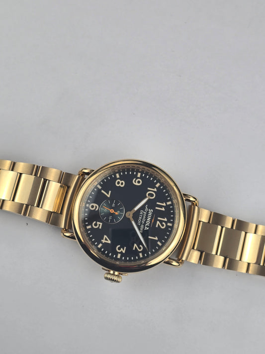 Shinola Runwell sub second 41mm gold ss teal