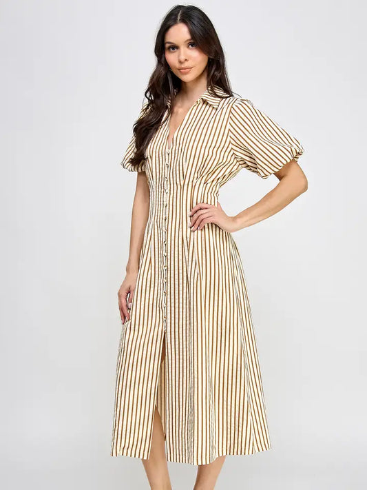 Button Down Striped Midi Dress