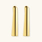 Sleek 14K gold-plated sterling silver huggie earrings with polished finish and geometric elongated design on white background.