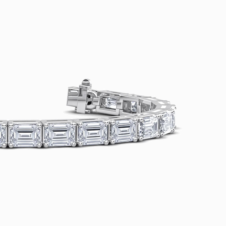East to West Emerald Lab Diamond Bracelet in White Gold (12 Carat)