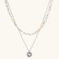 Complete jewelry set featuring citrine stone chips, silver beads, and cosmic circle pendants on cream background.