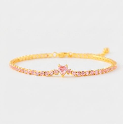 Heart Shape Inlaid Zircon 18K Gold-Plated Bracelet