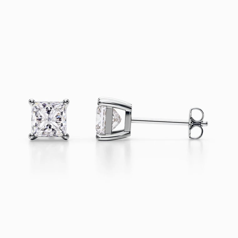 3/4 Carat Lab Grown Princess Diamond Studs in White Gold
