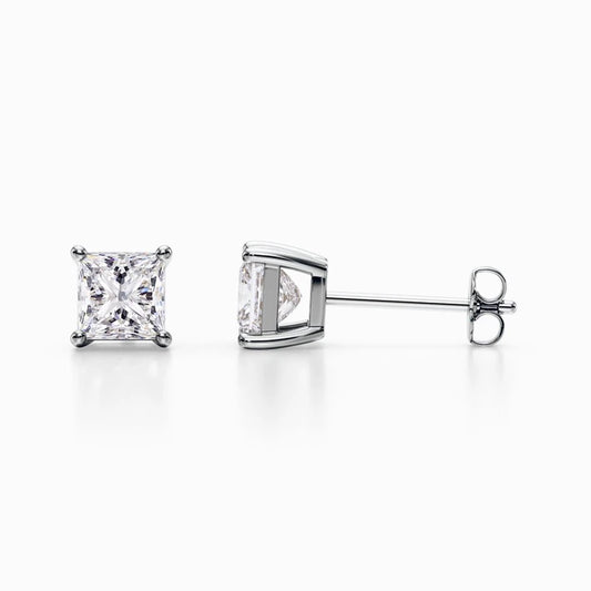 3/4 Carat Lab Grown Princess Diamond Studs in White Gold