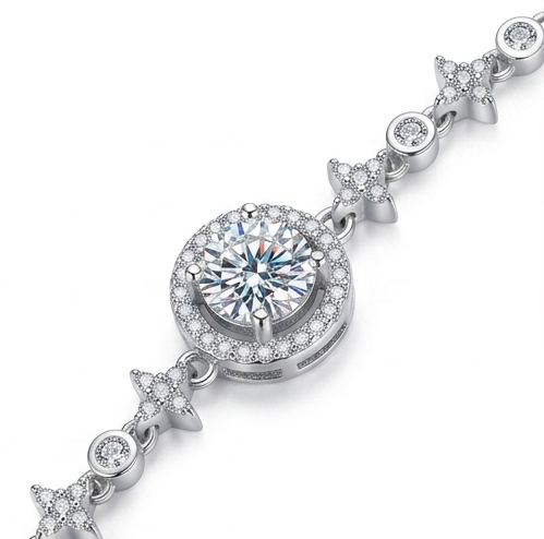 1 Carat Moissanite 925 Sterling Silver Minimalist Bracelet