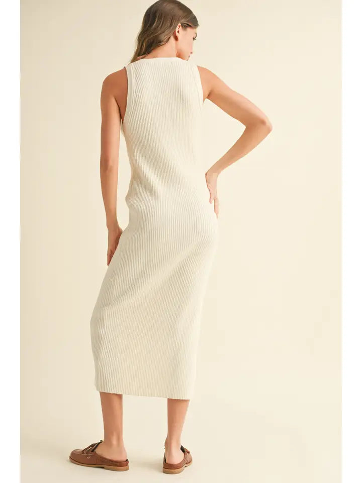 D4238 Buttondown Ribbed Knitted Long Dress