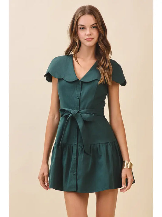 CD06011-Fit and Flare Oversized Scalloped Collar Dress