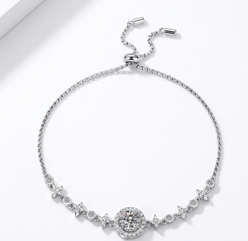 1 Carat Moissanite 925 Sterling Silver Minimalist Bracelet