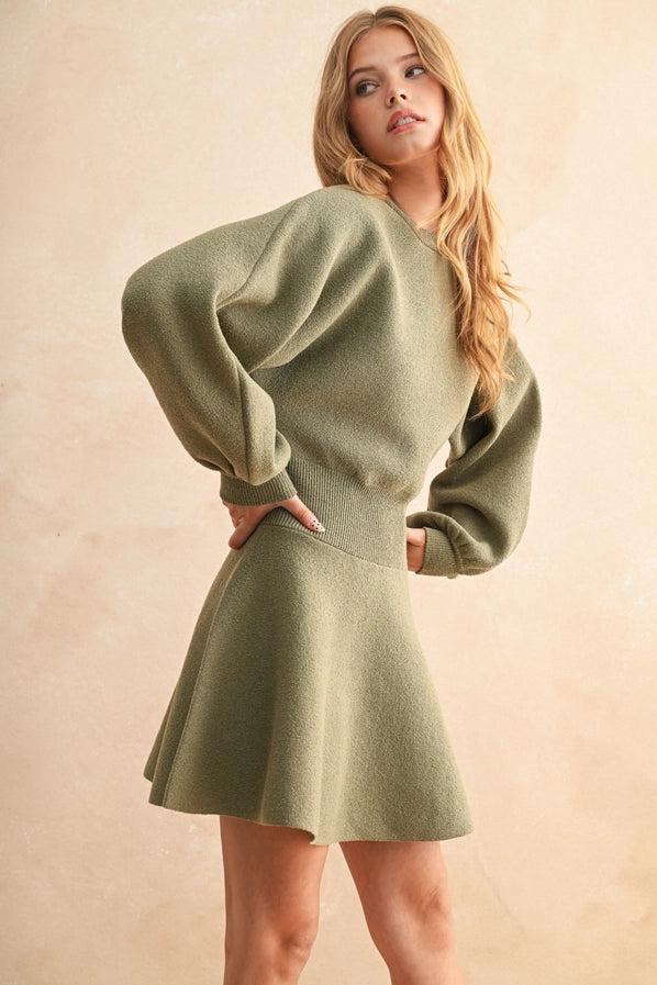D2660 Ballon Sleeve Sweater Dress